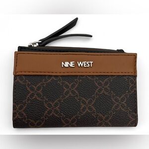 Nine West Black and Tan Zipper Patterned Wallet